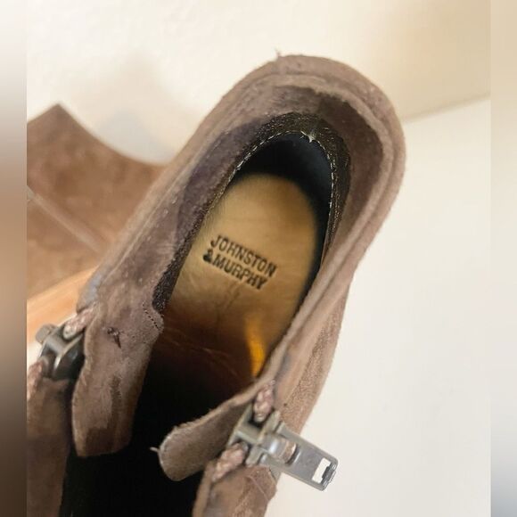 Johnston & Murphy Genuine Suede Zip Bootie in brown. 8.5 - Picture 6 of 9